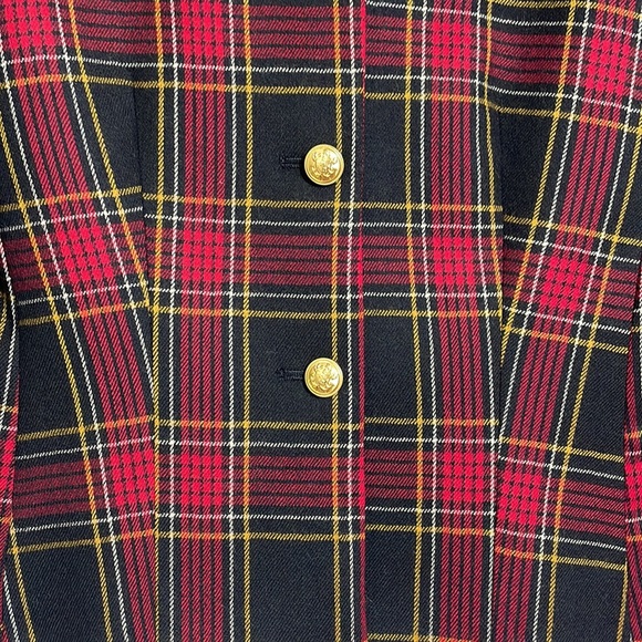 H. Stockton Atlanta Red Black Yellow Tartan Plaid Wool Cropped Jacket Size 2 - Picture 4 of 15